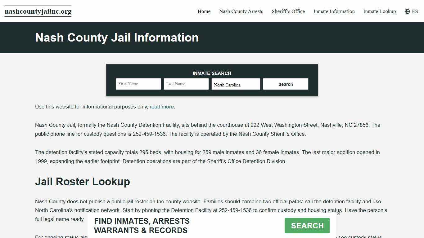 Nash County, NC Jail Roster, Inmate Info