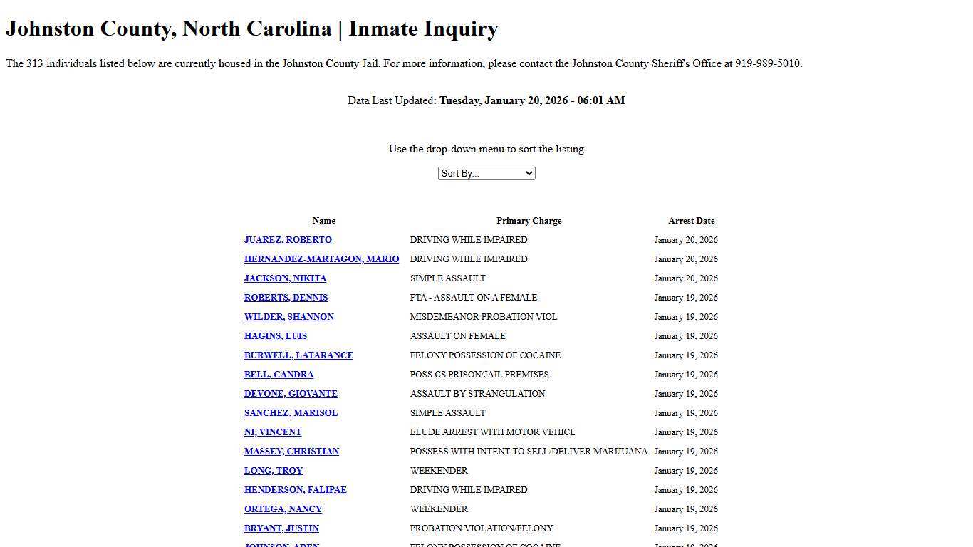 Johnston County, North Carolina | Inmate Inquiry